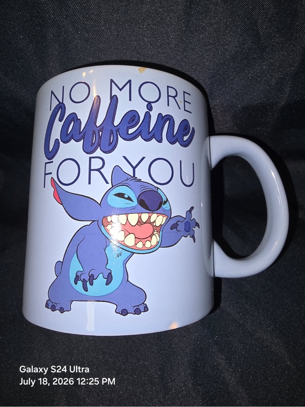 Disney Light Blue Stitch "No More Caffeine For You" Ceramic Mug